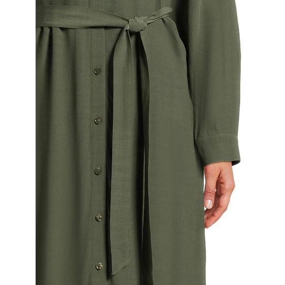 Time and Tru Womens Shirt Dress Sz L Green Sea Turtle Button Front Midi Collared - Picture 3 of 8